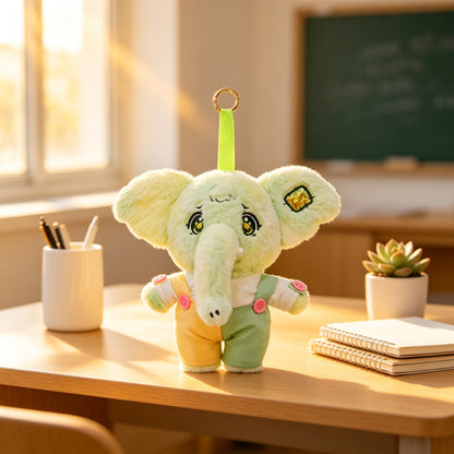 GaopengToy | Teacher's Day Teacher Appreciation Gift | Cute Elephant Plush Hanging Charm with Overalls | Soft Stuffed Bag Pendant Desk Ornament for Classroom Office
