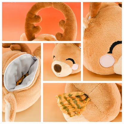 GaoPengToy | Cute Reindeer Multi-Purpose Plush Bag | Dual Opening No Drop Design | Portable Pet Waste Dispenser & Daily Pouch