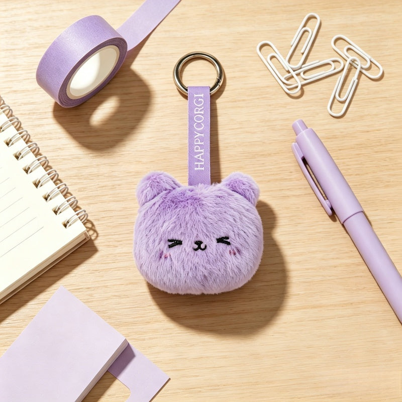 GaoPengToy | Cute Purple Mouse Plush Keychain | Soft Fluffy Animal Bag Charm With Metal Key Ring