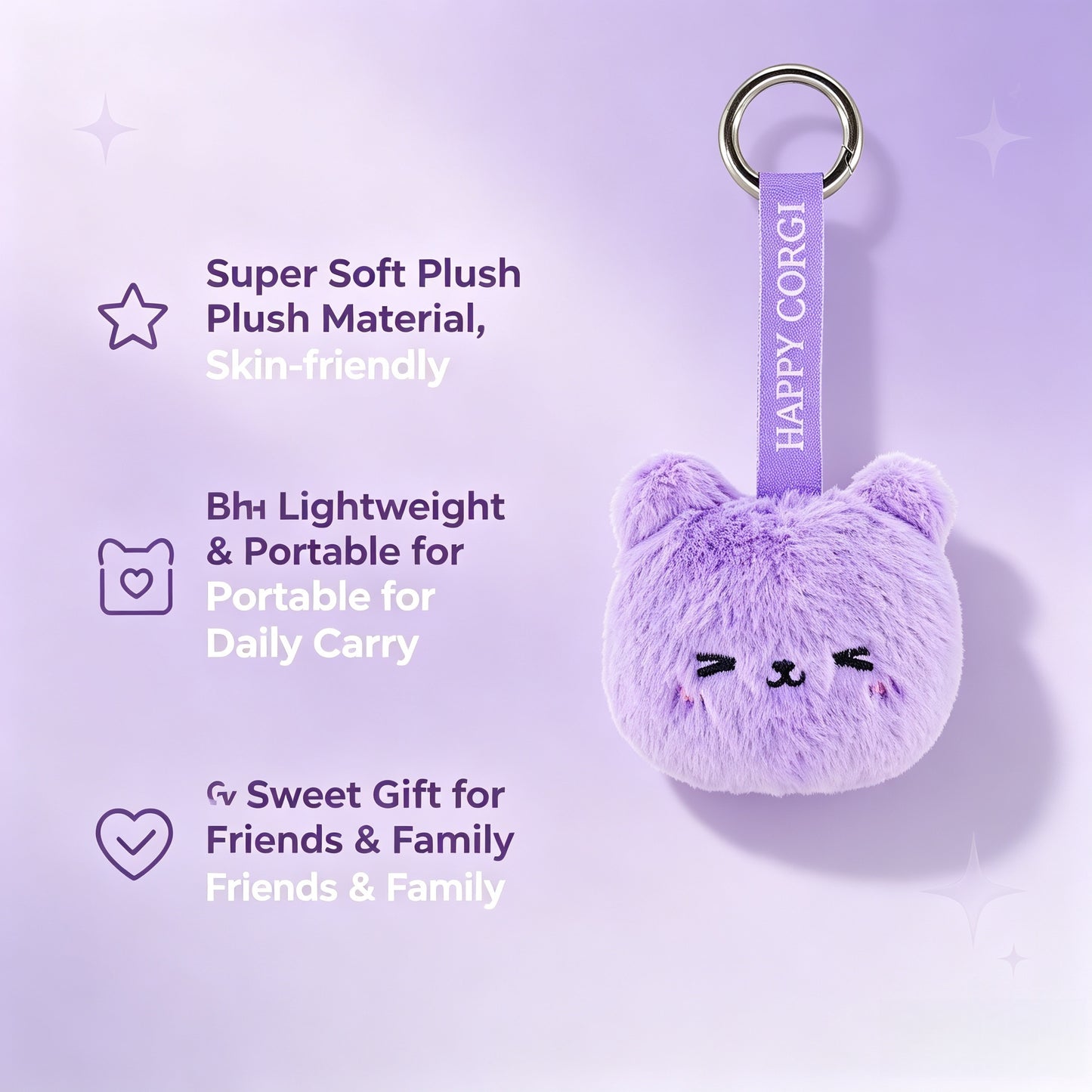 GaoPengToy | Cute Purple Mouse Plush Keychain | Soft Fluffy Animal Bag Charm With Metal Key Ring