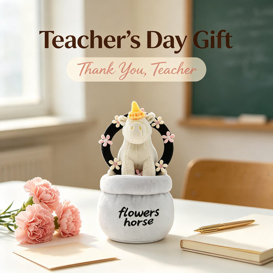 GaoPengToy | Teacher's Day Teacher Appreciation Gift | Cute Unicorn Plush Potted Toy "Flowers Horse" | Soft Desk Decor Plush Figurine for Classroom Office Home