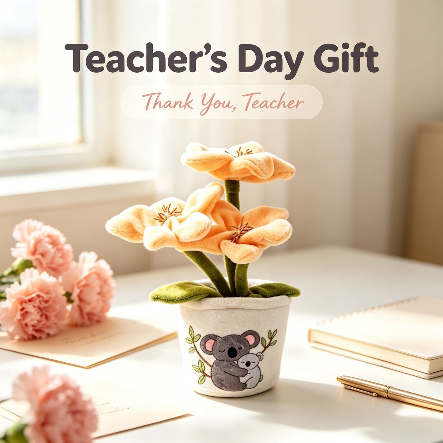 GaoPengToy | Teacher's Day Teacher Appreciation Gift | Cute Koala Plush Potted Flower Toy | Soft Stuffed Floral Desk Decor for Classroom Office Home